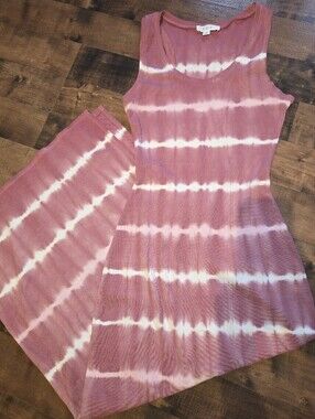 KOY Resort Rose Pink [Medium] Stripe Tie Dye Sleeveless Ribbed Midi Tank Dress